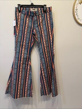 Girls' Aztec-Stripe Flare Pants in Orange & Blue - Kids Casual